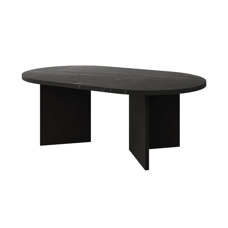 Zyleron Ovalt Soffbord 110x65 cm med Marmorutseende och Panelben, Svart