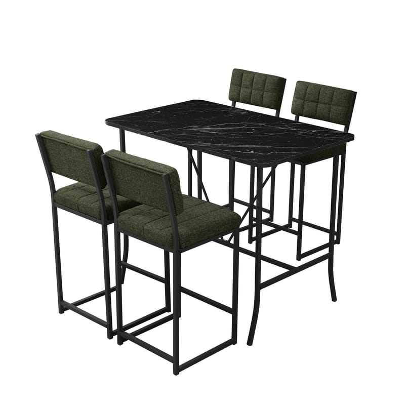 Cenanwesh Bargrupp Bord + 4 stolar, Grön Svart