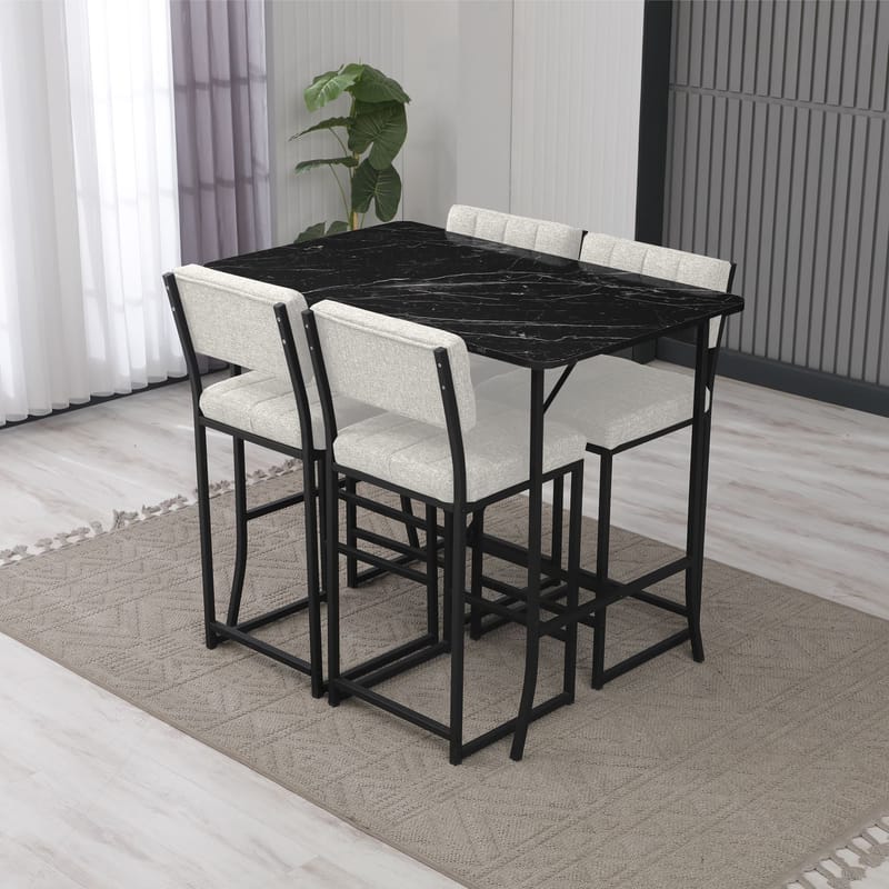 Cenanwesh Bargrupp Bord + 4 stolar - Kräm Svart - Möbler - Bord & matgrupper