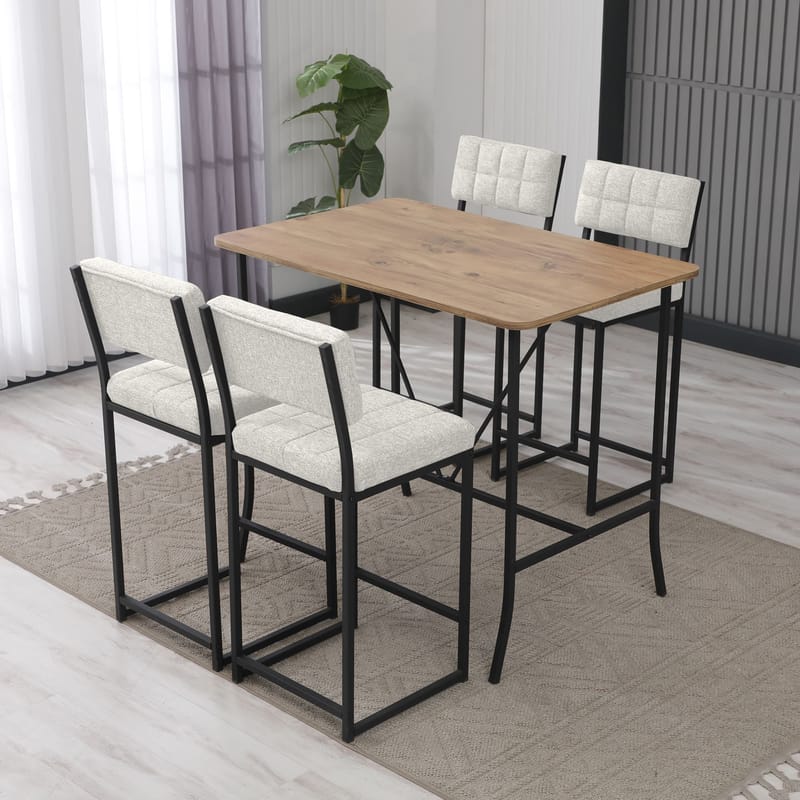 Cenanwesh Bargrupp Bord + 4 stolar - Kräm Valnöt - Möbler - Bord & matgrupper