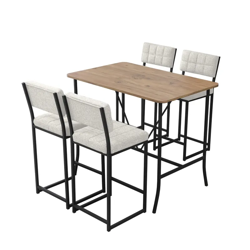 Cenanwesh Bargrupp Bord + 4 stolar, Kräm Valnöt