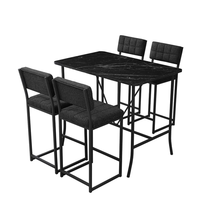 Cenanwesh Bargrupp Bord + 4 stolar, Antracit/Svart