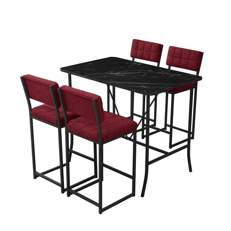 Cenanwesh Bargrupp Bord + 4 stolar, Vinröd Svart