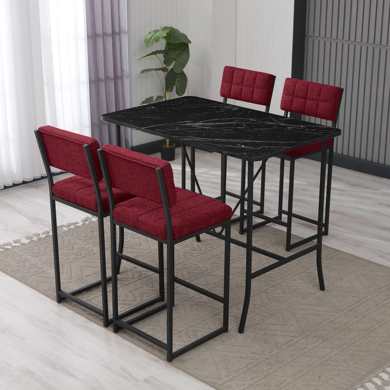 Cenanwesh Bargrupp Bord + 4 stolar - Vinröd Svart - Möbler - Bord & matgrupper