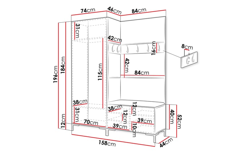Ahsamin Hallmöbelset - Vit/Svart - Möbler - Hallmöbler - Möbelset för hall & entre