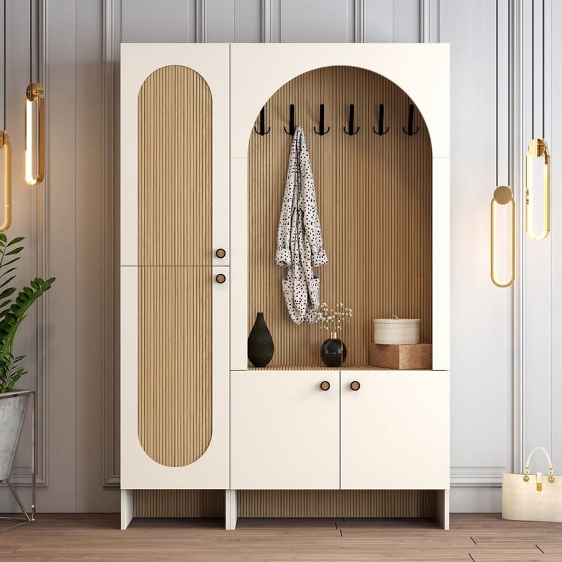 Ayleid Hallmöbel 200 cm - Kräm / Ek - Möbler - Hallmöbler - Möbelset för hall & entre