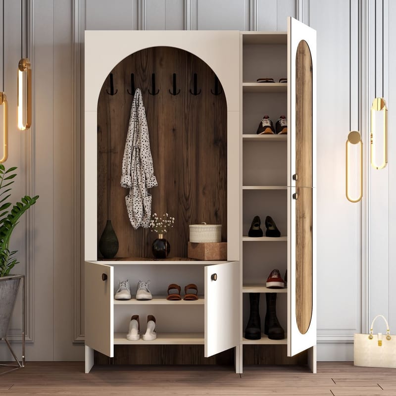 Ayleid Hallmöbel 200 cm - Kräm / Valnöt - Möbler - Hallmöbler - Möbelset för hall & entre