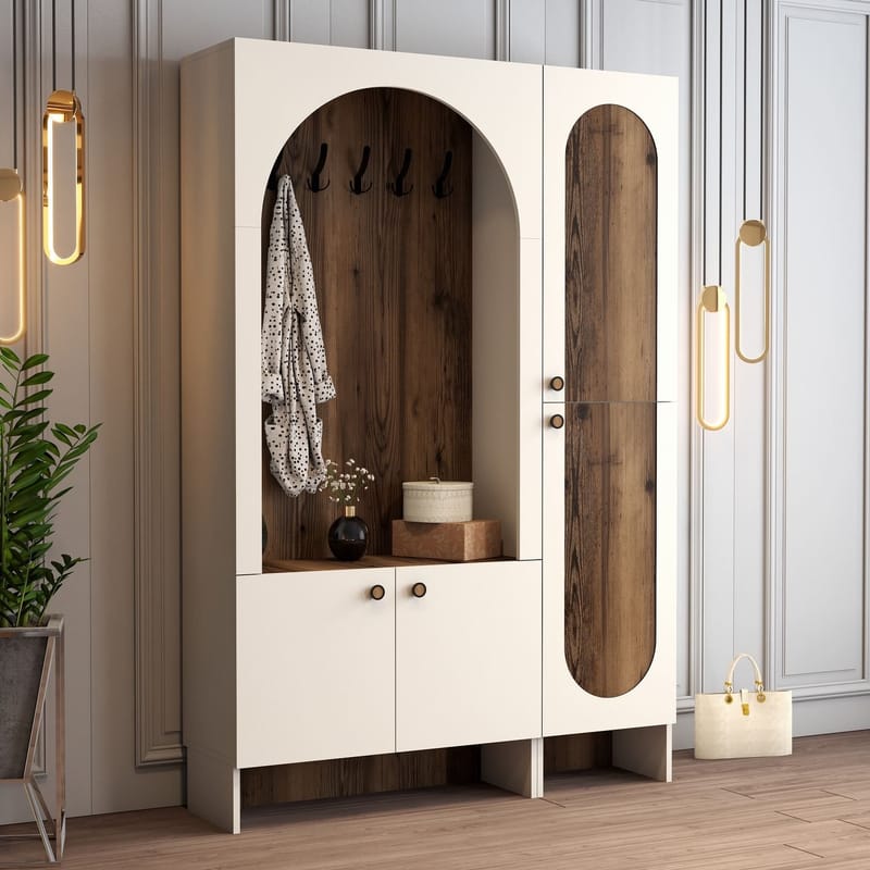 Ayleid Hallmöbel 200 cm - Kräm / Valnöt - Möbler - Hallmöbler - Möbelset för hall & entre