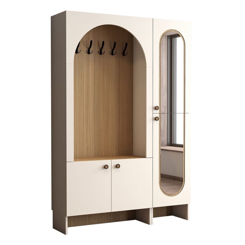 Ayleid Hallmöbel med spegel 200 cm, Kräm / Ek