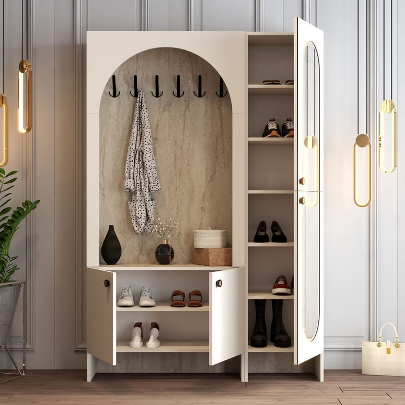 Ayleid Hallmöbel med spegel 200 cm - Kräm / Travertin - Möbler - Hallmöbler - Möbelset för hall & entre
