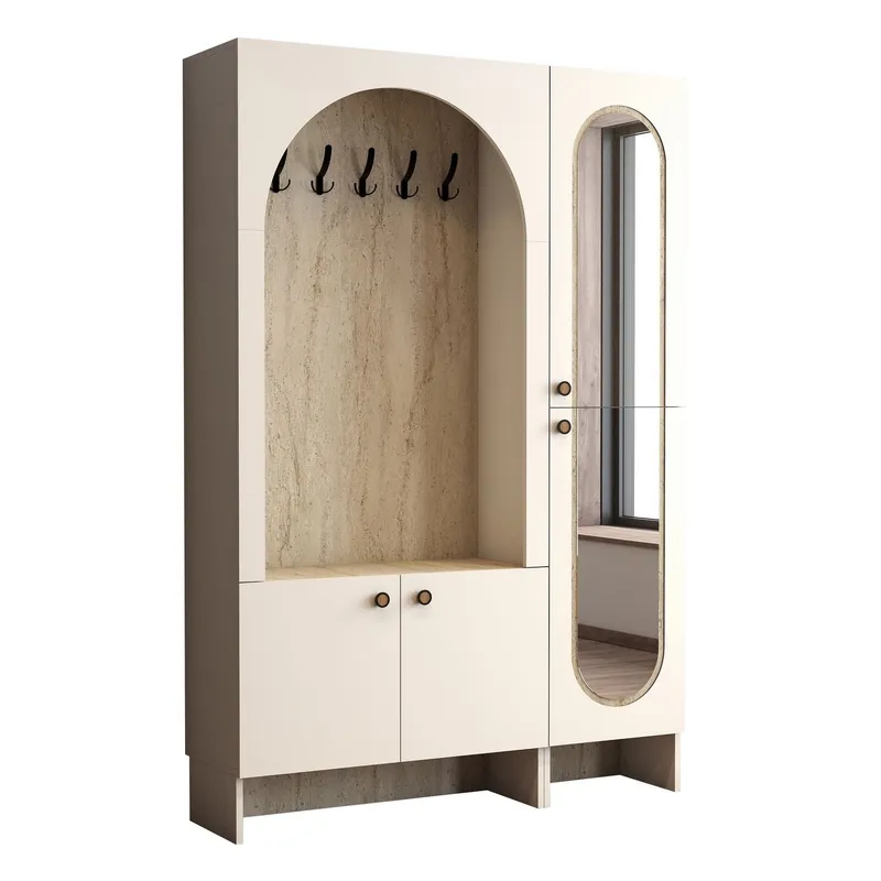 Ayleid Hallmöbel med spegel 200 cm, Kräm / Travertin