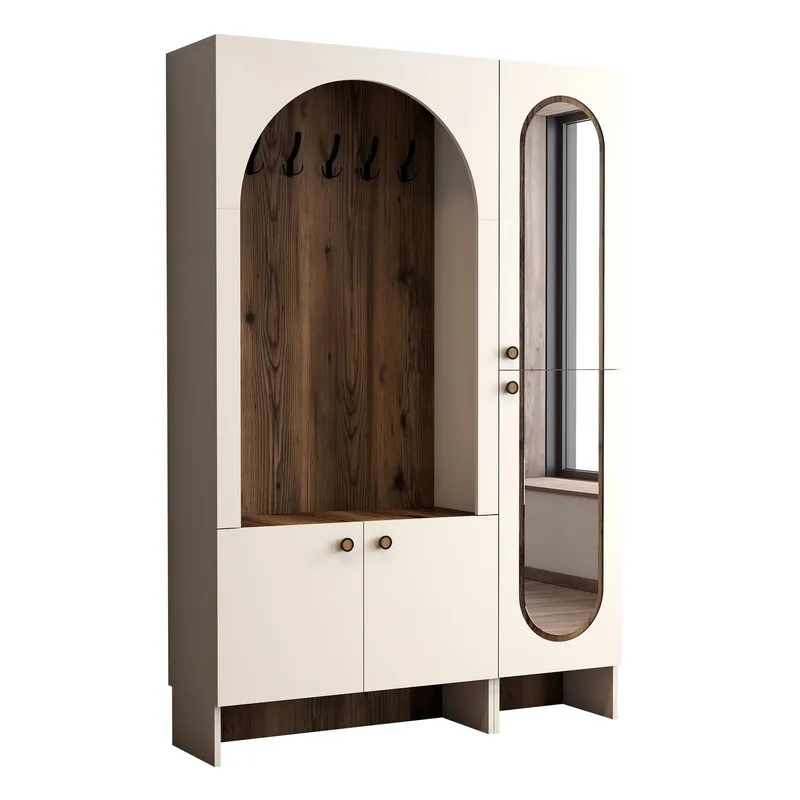 Ayleid Hallmöbel med spegel 200 cm, Kräm / Valnöt