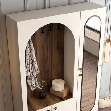 Ayleid Hallmöbel med spegel 200 cm - Kräm / Valnöt - Möbler - Hallmöbler - Möbelset för hall & entre