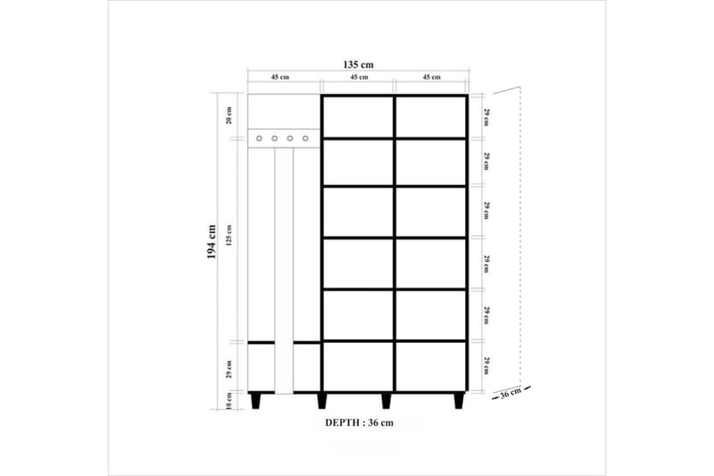 Brokind Klädförvaring 135 cm - Brun/Röd - Möbelset för hall & entre - Hallförvaring