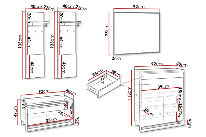 Dorana Hallmöbelset - Brun/Svart - Möbler - Hallmöbler - Möbelset för hall & entre