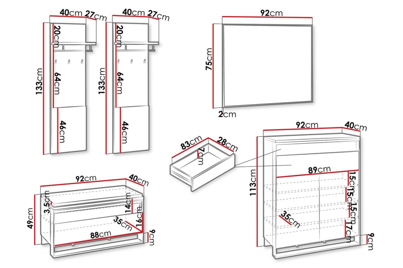 Dorana Hallmöbelset - Brun/Svart - Möbler - Hallmöbler - Möbelset för hall & entre