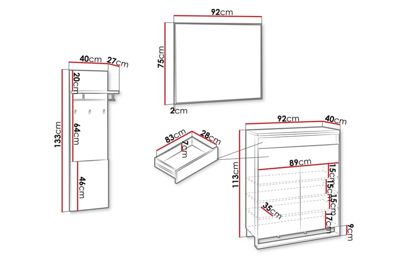 Dorana Hallmöbelset - Brun/Svart - Möbler - Hallmöbler - Möbelset för hall & entre