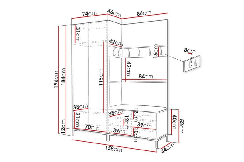 Dunvegan Hallmöbelset 158x44 cm - Mörkbrun - Möbelset för hall & entre - Hallförvaring