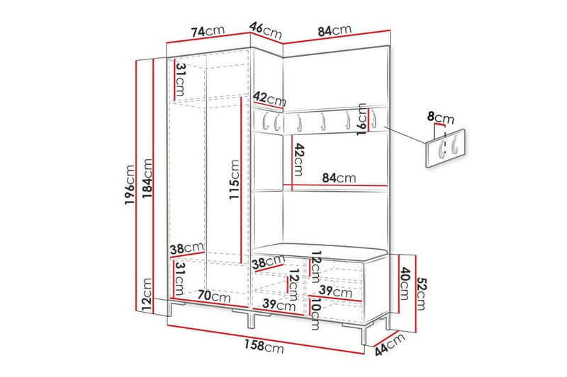 Dunvegan Hallmöbelset 158x44 cm - Svart - Möbelset för hall & entre - Hallförvaring