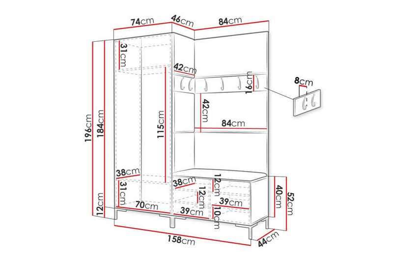 Dunvegan Hallmöbelset 158x46 cm - Mörkbrun - Möbelset för hall & entre - Hallförvaring