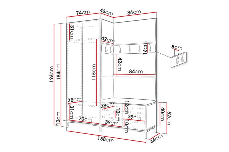 Dunvegan Hallmöbelset 158x46 cm - Svart - Möbelset för hall & entre - Hallförvaring