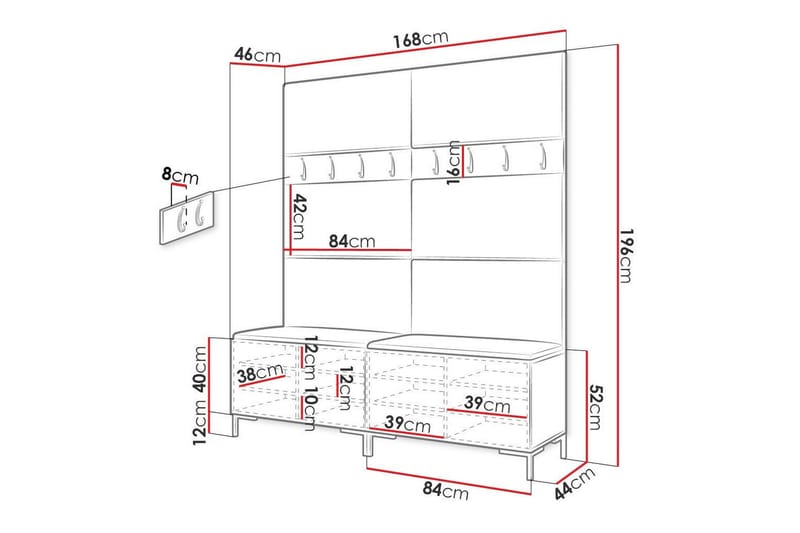 Dunvegan Hallmöbelset 168x46 cm - Brun - Möbelset för hall & entre - Hallförvaring