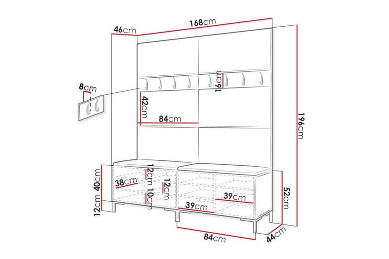 Dunvegan Hallmöbelset 168x46 cm - Mörkbrun - Möbelset för hall & entre - Hallförvaring