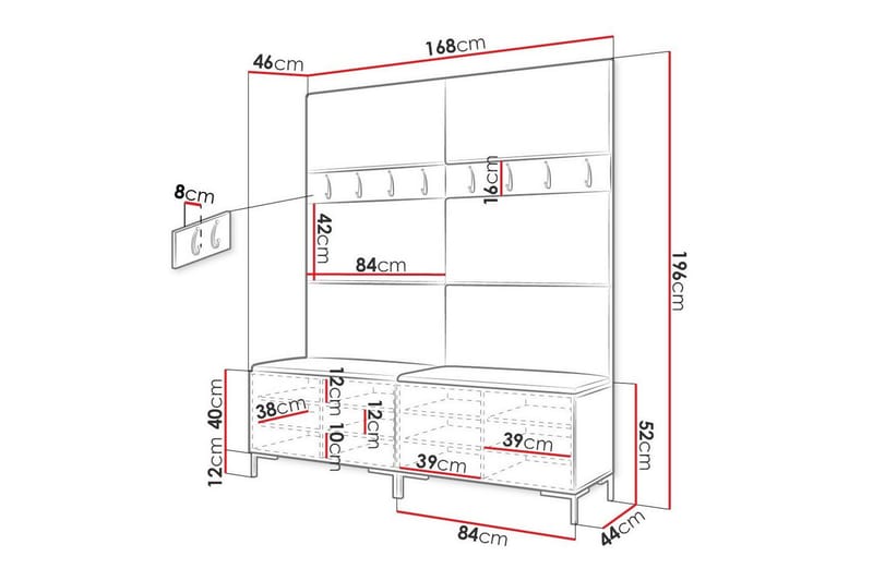 Dunvegan Hallmöbelset 168x46 cm - Svart - Möbelset för hall & entre - Hallförvaring