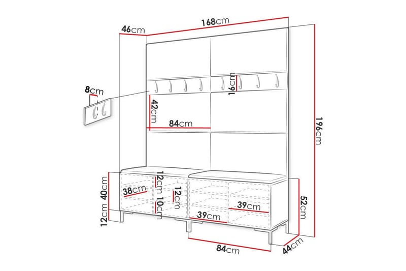 Dunvegan Hallmöbelset 168x46 cm - Vit - Möbelset för hall & entre - Hallförvaring