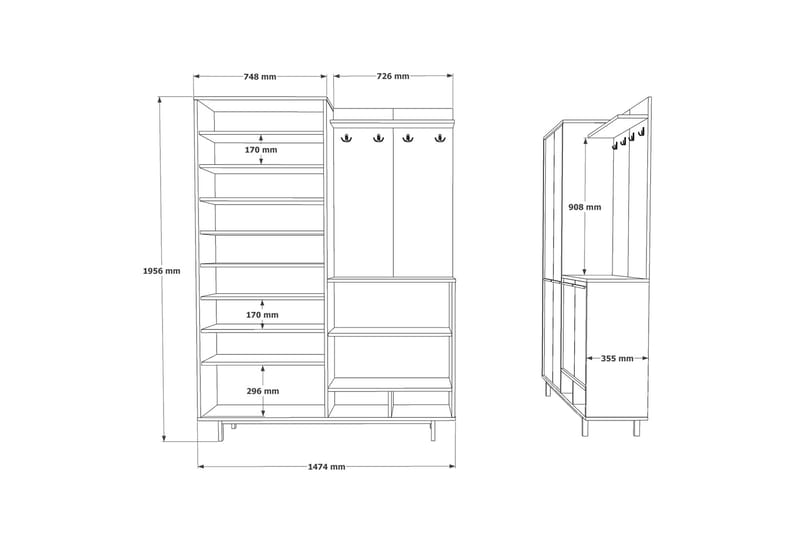 Ethelred Hallmöbelset - Ek/Röd - Möbler - Hallmöbler - Möbelset för hall & entre