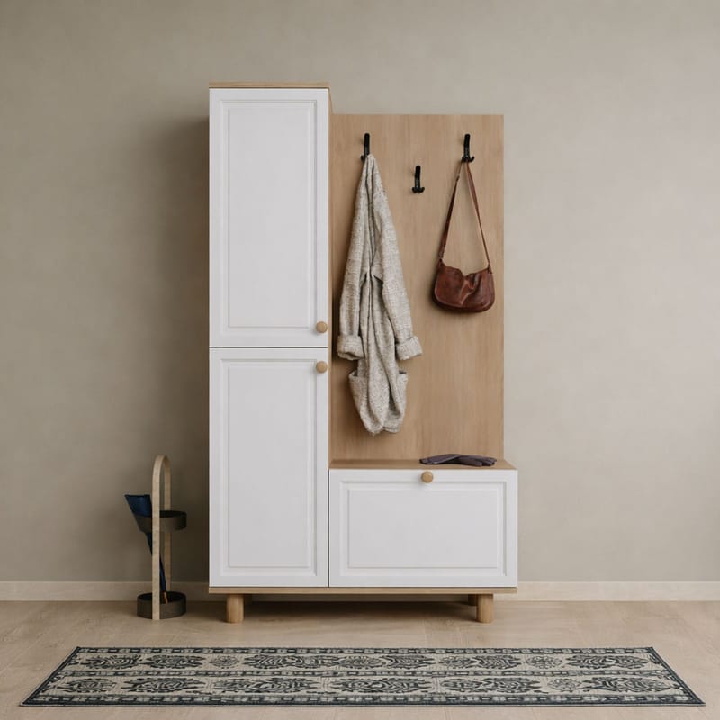 Faylen Hallmöbel 90x173x37 cm - Vit och ek - Möbler - Hallmöbler - Möbelset för hall & entre