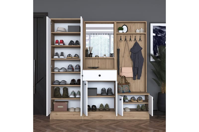 Hooda Hallmöbelset Brun/Vit - Hanah Home - Möbler - Hallmöbler - Möbelset för hall & entre