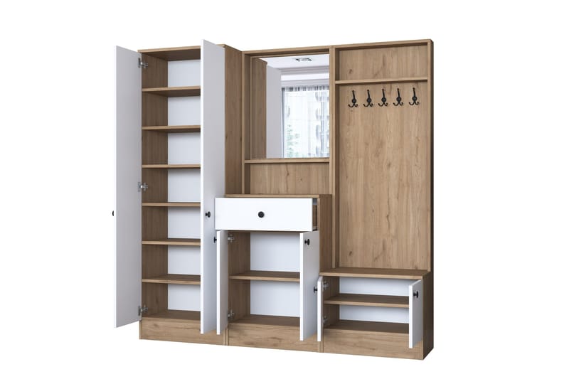 Hooda Hallmöbelset Brun/Vit - Hanah Home - Möbler - Hallmöbler - Möbelset för hall & entre