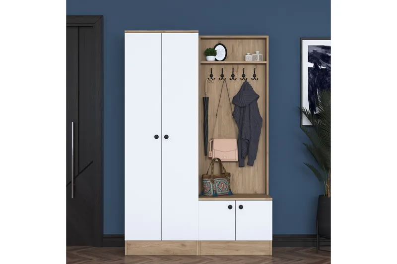 Hooda Hallmöbelset Vit/Brun - Hanah Home - Möbler - Hallmöbler - Möbelset för hall & entre