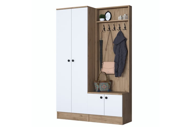 Hooda Hallmöbelset Vit/Brun - Hanah Home - Möbler - Hallmöbler - Möbelset för hall & entre
