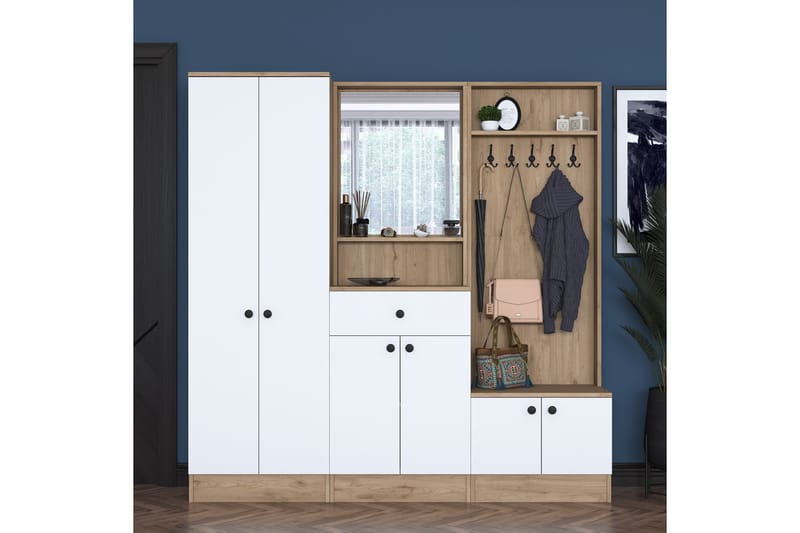 Hooda Hallmöbelset Vit/Brun - Hanah Home - Möbler - Hallmöbler - Möbelset för hall & entre