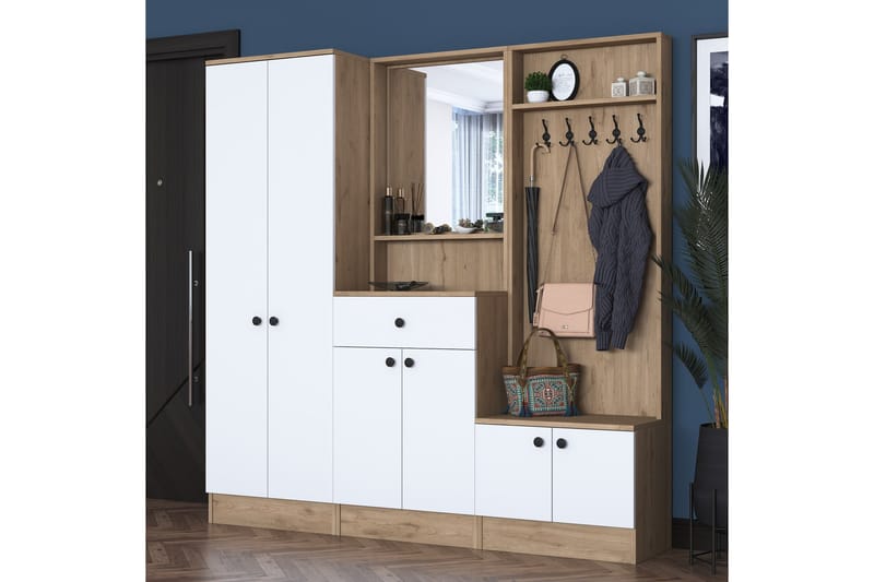 Hooda Hallmöbelset Vit/Brun - Hanah Home - Möbler - Hallmöbler - Möbelset för hall & entre