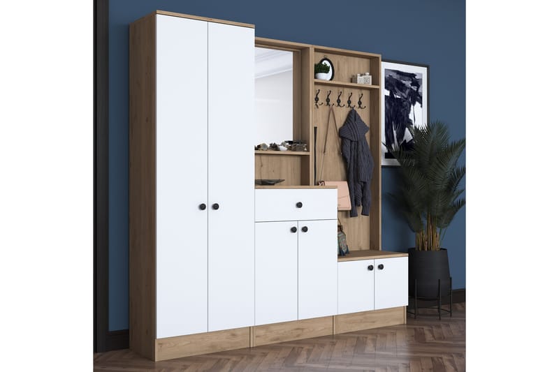 Hooda Hallmöbelset Vit/Brun - Hanah Home - Möbler - Hallmöbler - Möbelset för hall & entre