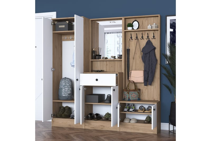Hooda Hallmöbelset Vit/Brun - Hanah Home - Möbler - Hallmöbler - Möbelset för hall & entre