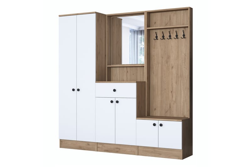 Hooda Hallmöbelset Vit/Brun - Hanah Home - Möbler - Hallmöbler - Möbelset för hall & entre