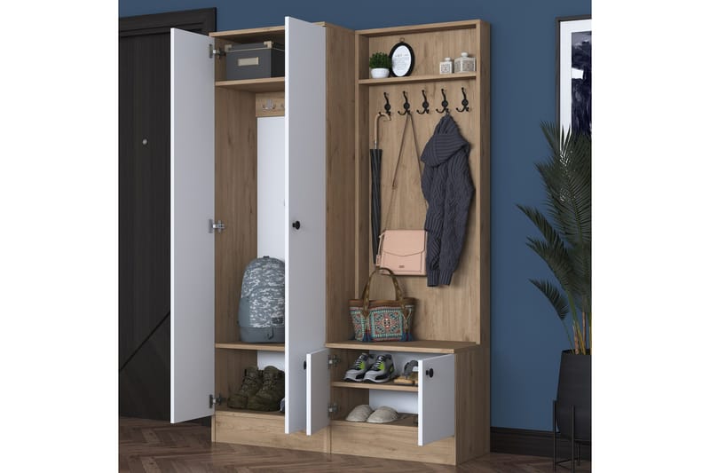 Hooda Hallmöbelset Vit/Brun - Hanah Home - Möbler - Hallmöbler - Möbelset för hall & entre