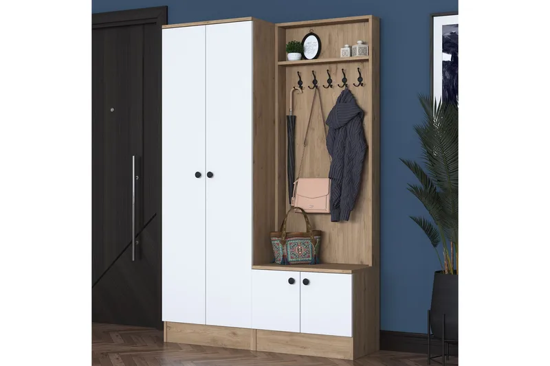Hooda Hallmöbelset Vit/Brun - Hanah Home - Möbler - Hallmöbler - Möbelset för hall & entre