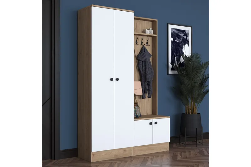 Hooda Hallmöbelset Vit/Brun - Hanah Home - Möbler - Hallmöbler - Möbelset för hall & entre