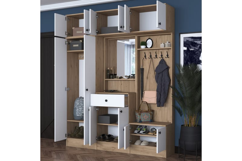 Itsuo Hallmöbelset Vit/Brun - Hanah Home - Möbler - Hallmöbler - Möbelset för hall & entre