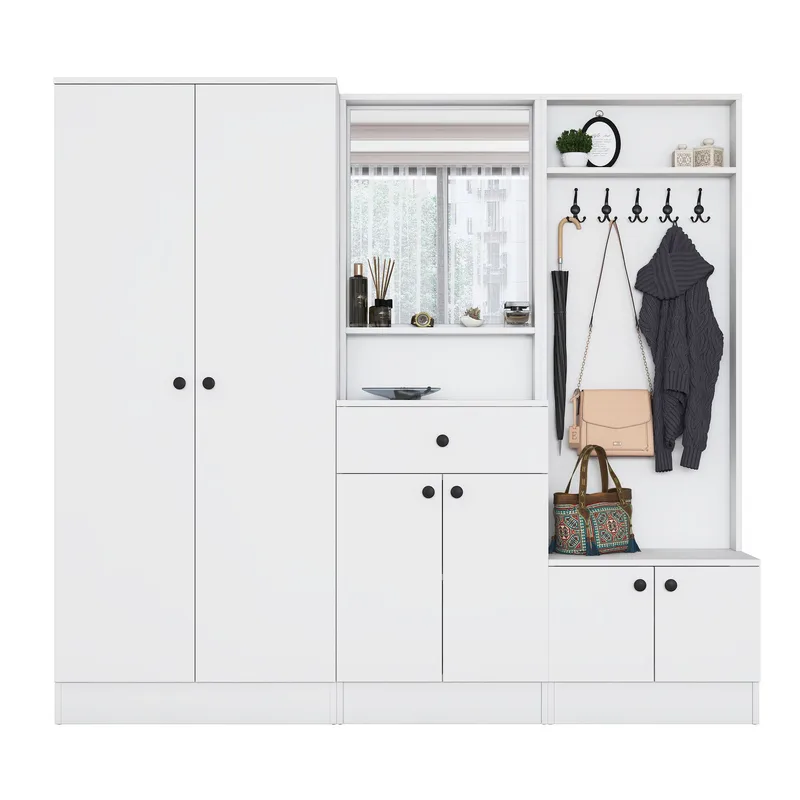 Jornes Hallställ 199,4x182,2x37,5 cm - Vit - Möbler - Hallmöbler - Möbelset för hall & entre
