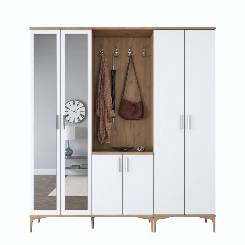 Matlerd Hallställ 180x198,6x37,5 cm - Valnöt och vit - Möbler - Hallmöbler - Möbelset för hall & entre