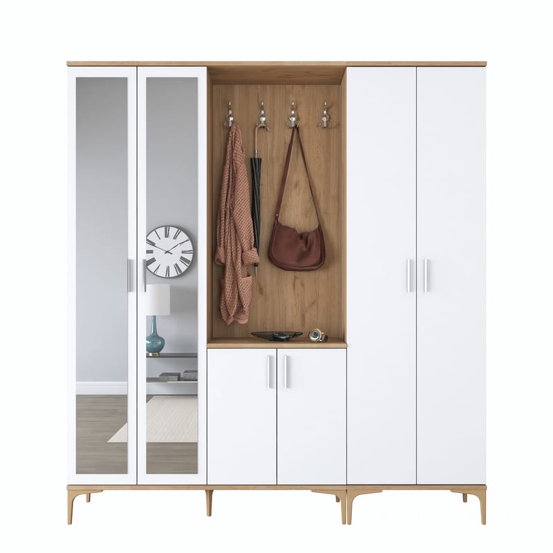 Matlerd Hallställ 180x198,6x37,5 cm - Valnöt och vit - Möbler - Hallmöbler - Möbelset för hall & entre