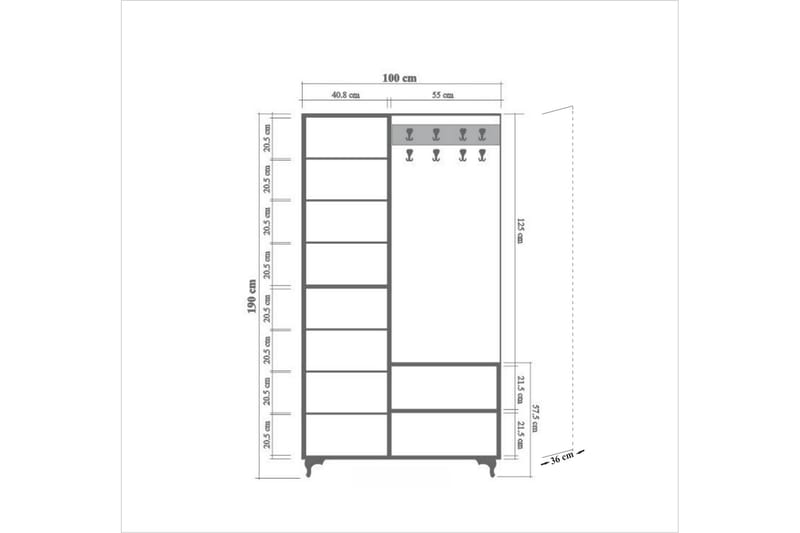 Brokind Klädförvaring 100 cm - Brun - Möbelset för hall & entre - Hallförvaring