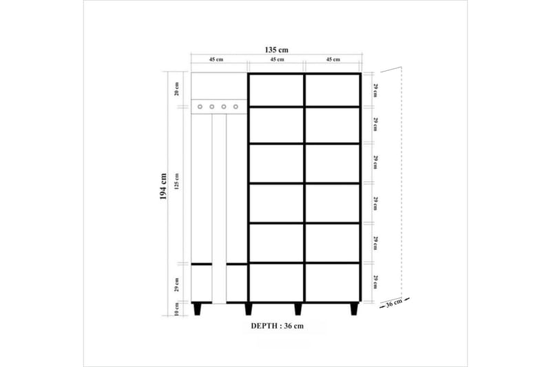 Brokind Klädförvaring 135 cm - Brun/Flerfärgad - Möbelset för hall & entre - Hallförvaring