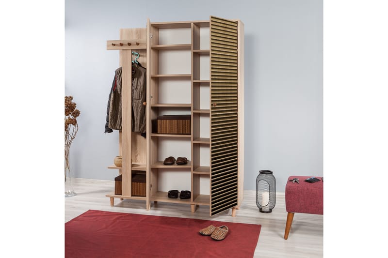 Brokind Klädförvaring 135 cm - Brun/Flerfärgad - Möbelset för hall & entre - Hallförvaring